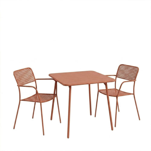 Τραπεζαρία Moraja Federal pakoworld σετ 3τεμ terracotta μέταλλο 70x70x73εκ (x1)