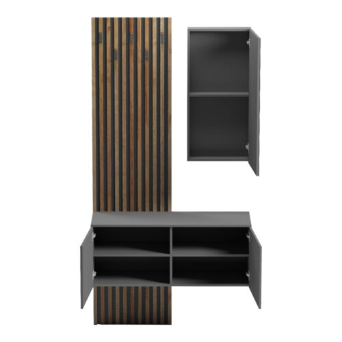 Έπιπλο εισόδου με καθρέπτη Arika pakoworld σε oak-ανθρακί απόχρωση 100x37.1x199.5εκ (x1)