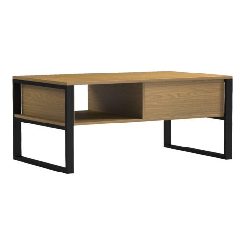 Τραπέζι σαλονιού Bendon pakoworld ανοιχτό καρυδί - μαύρο μέταλλο 100x60x44.5εκ (x1)