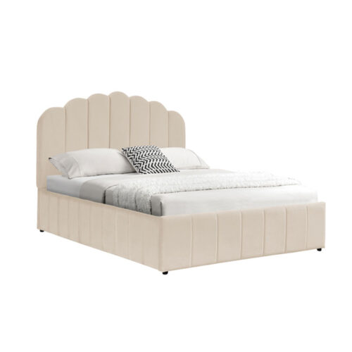 Κρεβάτι Tatiana pakoworld βελούδο μπεζ με αποθηκευτικό χώρο 120x200εκ (x1)