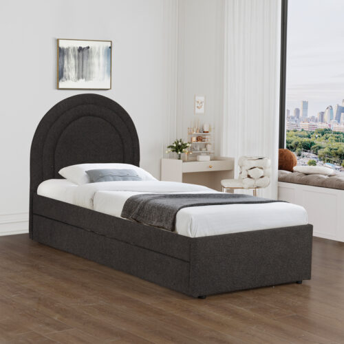 Κρεβάτι Arcuate pakoworld μπουκλέ υφασμα ανθρακί με συρόμενο 90x200εκ (x1)