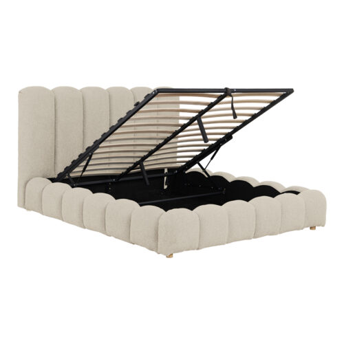 Κρεβάτι Nuvem pakoworld μπουκλέ υφασμα μπεζ με αποθηκευτικό χώρο 160x200εκ (x1)