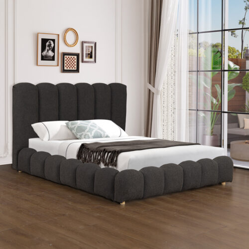 Κρεβάτι Nuvem pakoworld μπουκλέ υφασμα ανθρακί με αποθηκευτικό χώρο 160x200εκ (x1)