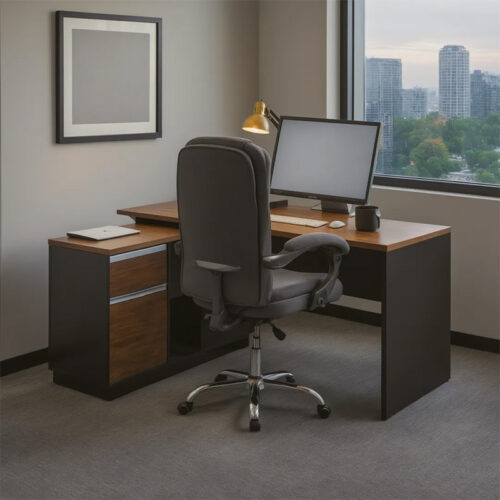Γραφείο επαγγελματικό με αριστερή γωνία Oscar pakoworld μελαμίνη σε καρυδί-ανθρακί απόχρωση 140x120x76εκ (x1)