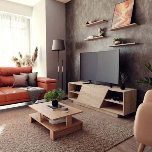 Έπιπλο τηλεόρασης Stevie pakoworld sonoma 160x40x50εκ (x1)