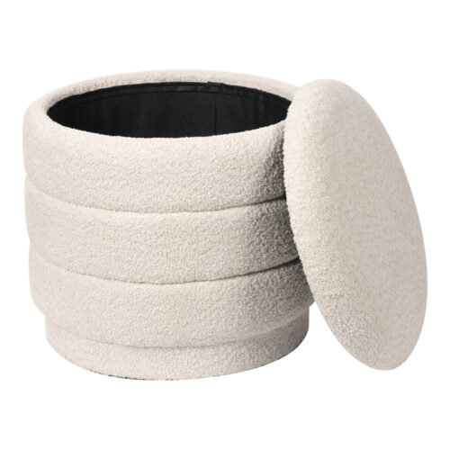 Σκαμπό-μπαούλο Bettia pakoworld μπουκλέ ιβουάρ Φ41x38.5εκ (x1)