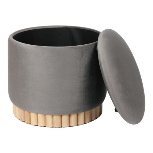 Σκαμπό-μπαούλο Terina pakoworld βελούδο γκρι Φ46x42εκ (x1)