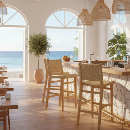 Σκαμπό μπαρ Julien pakoworld rubberwood φυσικό-έδρα φυσικό σχοινί 45x46x95εκ (x1)