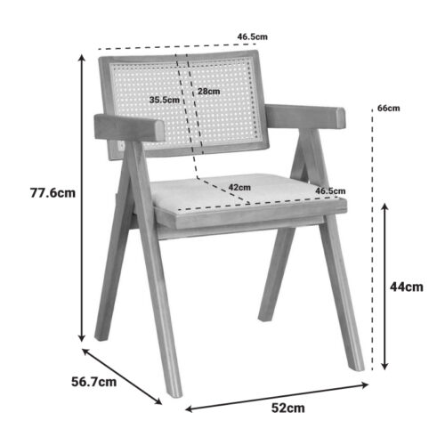 Πολυθρόνα Winslow pakoworld φυσικό rubberwood 52x59x79εκ (x1)