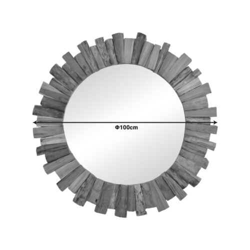 Καθρέπτης Rounder pakoworld teak ξύλο σε φυσική απόχρωση Φ100x5εκ (x1)