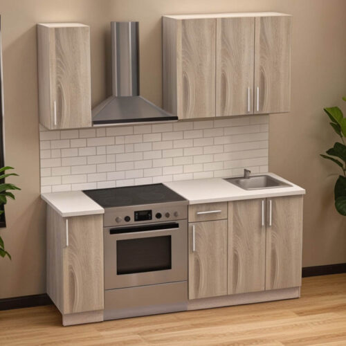 Σύνθεση κουζίνας Festa II pakoworld μελαμίνη σε sonoma απόχρωση και πάγκο σε ανοιχτό γκρι 120x60x85εκ (x1)