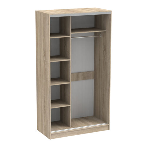 Ντουλάπα δίφυλλη συρόμενη με καθρέφτη Korredor pakoworld σε sonoma απόχρωση 120x60x220εκ (x1)