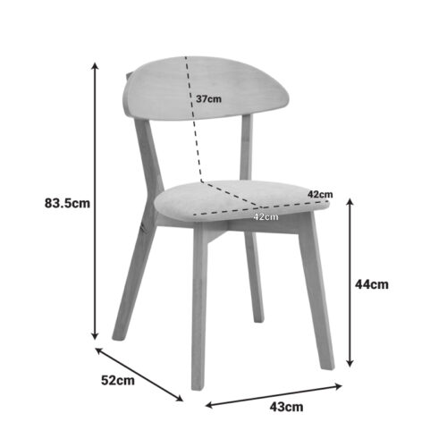 Καρέκλα Canon pakoworld rubberwood σε φυσική απόχρωση με γκρι μπεζ ύφασμα 43x52x83,5εκ (x2)