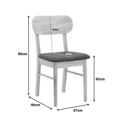 Καρέκλα Bedona pakoworld rubberwood σε φυσική απόχρωση με μαύρο pu μαξιλάρι 47x46x80εκ (x2)