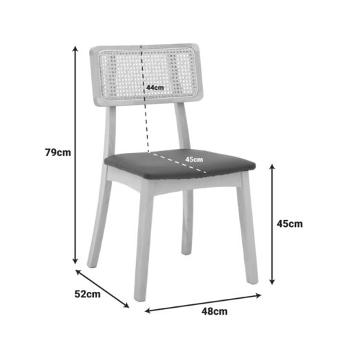 Καρέκλα Renna pakoworld ξύλο οξιάς σε φυσική απόχρωση με μαύρο pu μαξιλάρι 48x52x79εκ (x2)