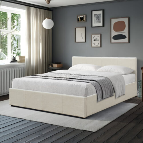 Κρεβάτι Dellia pakoworld με αποθηκευτικό χώρο ύφασμα κρεμ 150x200εκ (x1)