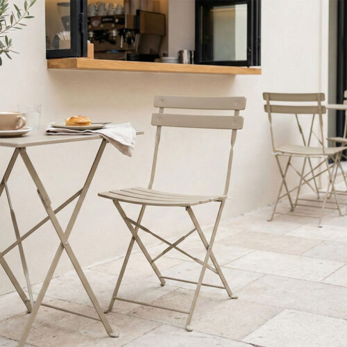 Καρέκλα Bistro pakoworld μεταλλική αναδιπλούμενη σε σαμπανί 42x46x82εκ (x2)