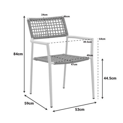 Πολυθρόνα Castal pakoworld στοιβαζόμενη μέταλλο σε λευκή -pe σχοινί σε φυσική απόχρωση 53x59x84εκ (x1)