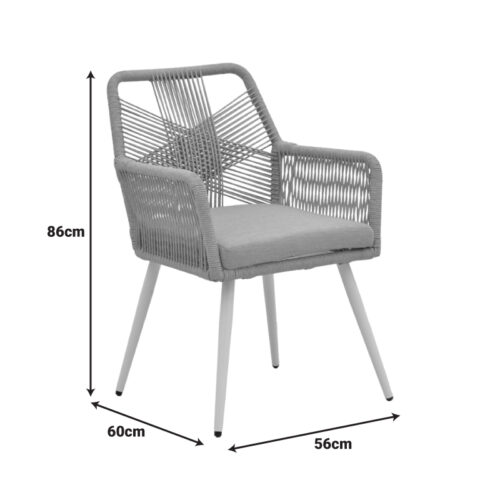 Πολυθρόνα Andros pakoworld αλουμίνιο σε λευκή- pe σχοινί σε φυσική απόχρωση 56x60x86εκ (x1)