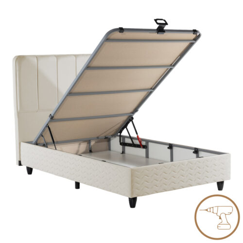 Κρεβάτι μονό Lunda pakoworld με αποθηκευτικό χώρο κρεμ βελούδο 90x200εκ (x1)