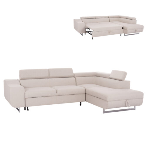 ΓΩΝΙΑΚΟΣ ΚΑΝΑΠΕΣ-ΚΡΕΒΑΤΙ ΜΕ ΑΠΟΘ.ΧΩΡΟ ENCORE HM3301.03R ΜΠΕΖ ΥΦΑΣΜΑ 285x205x90Υεκ. (x1)