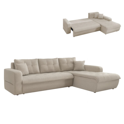 ΚΑΝΑΠΕΣ ΚΡΕΒΑΤΙ ΔΕΞΙΑ ΓΩΝΙΑ KANSO HM3338.03R ΜΠΕΖ ΥΦΑΣΜΑ 244x188x80Υεκ (x1)