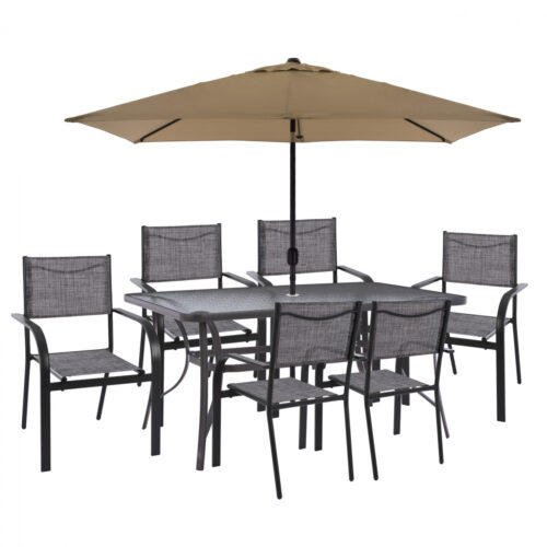 ΣΕΤ ΤΡΑΠΕΖΑΡΙΑΣ ΜΕ ΟΜΠΡΕΛΑ 8 ΤΜΧ ΓΚΡΙ ΤΡΑΠΕΖΙ 150X90 ΚΑΙ ΠΟΛΥΘΡΟΝΑ HM11533.02 (x1)