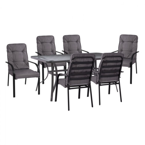 ΣΕΤ ΤΡΑΠΕΖΑΡΙΑ 7ΤΜΧ ΤΡΑΠΕΖΙ BRUNO 150X90 ΜΕ ΠΟΛΥΘΡΟΝΕΣ ENDIKA ΓΚΡΙ HM11475 (x1)