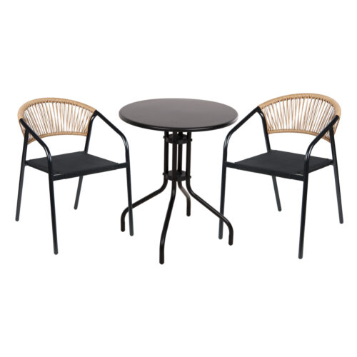 ΣΕΤ ΤΡΑΠΕΖΑΡΙΑΣ 3ΤΜΧ LINO HM10728.03-- 2 ΜΕΤΑΛ. ΚΑΡΕΚΛΕΣ--ΣΤΡΟΓΓΥΛΟ ΤΡΑΠΕΖΙ Φ60εκ ΜΑΥΡΟ (x1)