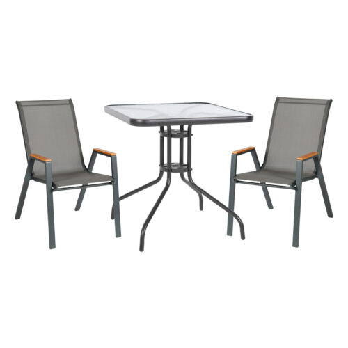 ΣΕΤ ΤΡΑΠΕΖΑΡΙΑΣ 3ΤΜΧ FIGO HM10730.01-- 2 ΚΑΡΕΚΛΕΣ & ΤΕΤΡΑΓΩΝΟ ΤΡΑΠΕΖΙ 60x60εκ ΓΚΡΙ (x1)