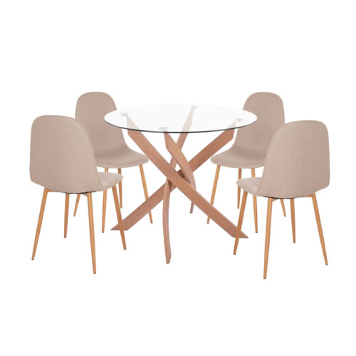 ΣΕΤ ΤΡΑΠΕΖΑΡΙΑΣ 5ΤΜΧ ΕΣ.ΧΩΡΟΥ JAFARU HM10885.12 ΣΤΡΟΓΓΥΛΟ ΤΡΑΠΕΖΙ Φ90 & 4 ΚΑΡΕΚΛΕΣ--ΜΠΕΖ (x1)