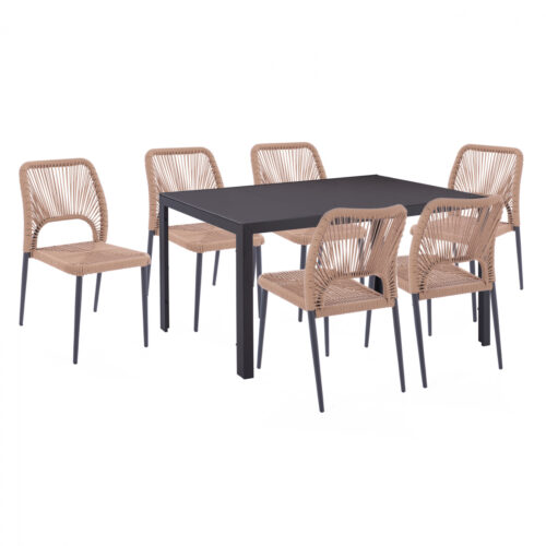 ΣΕΤ ΤΡΑΠΕΖΑΡΙΑΣ 7 ΤΜΧ ΤΡΑΠΕΖΙ ΓΚΡΙ 150X90 ΚΑΙ ΚΑΡΕΚΛΑ ΜΕ ΣΧΟΙΝΙ HM11526.01 (x1)