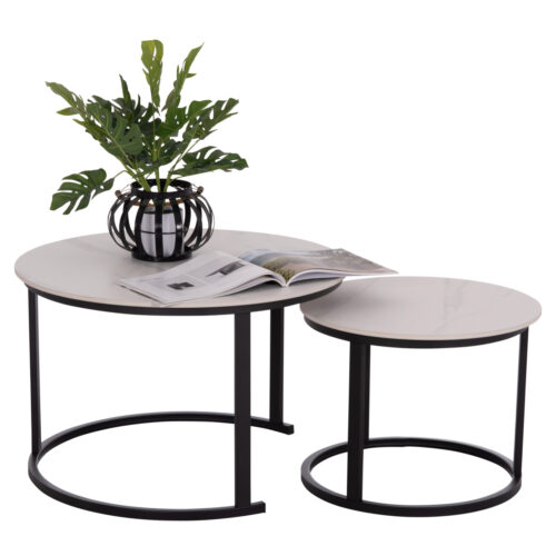 ΤΡΑΠΕΖΙA ΣΑΛΟΝΙΟΥ ΣΕΤ 2ΤΜΧ TALOS ΚΕΡΑΜΙΚΟ TOP ΜΕ ΟΨΗ ΛΕΥΚΟΥ ΜΑΡΜΑΡΟΥ HM18140.01 Φ70+Φ50 (x1)