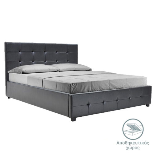 Κρεβάτι Roi pakoworld 160x200 PU μαύρο ματ + αποθηκευτικό χώρο (x1)