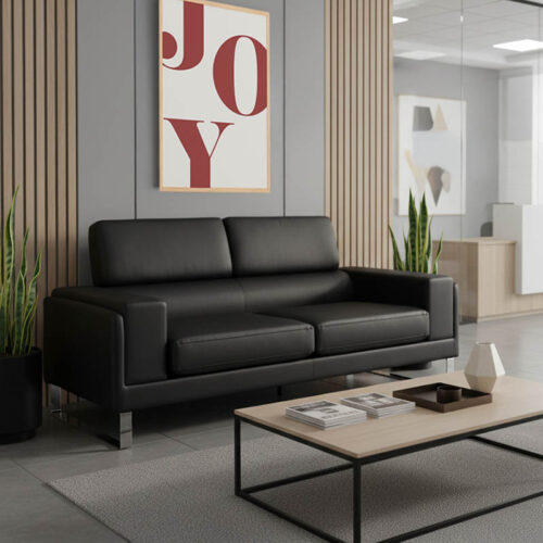 Καναπές Shea pakoworld 3θέσιος pu μαύρο-inox 198x80x87εκ (x1)