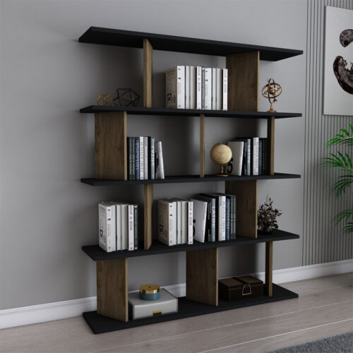 Βιβλιοθήκη Ratu pakoworld sonoma-μαύρο 120x24,6x141εκ (x1)