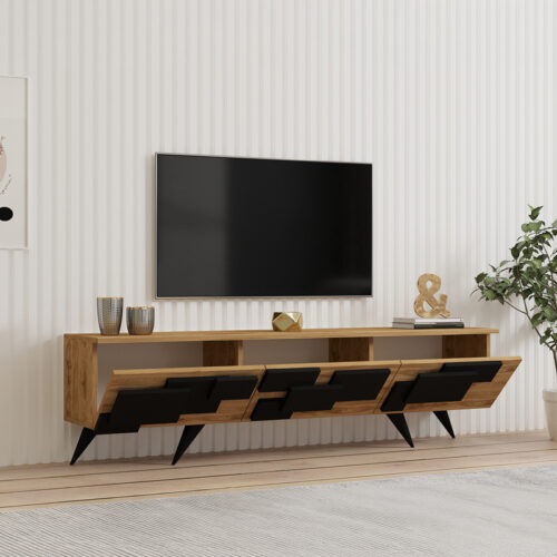 Έπιπλο τηλεόρασης Trida pakoworld oak με μαύρο 160x35x45εκ (x1)