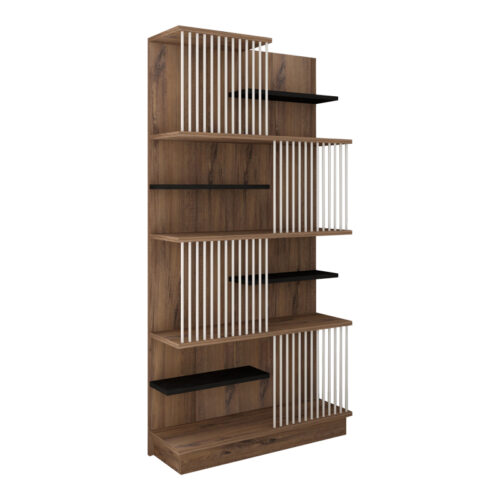 Βιβλιοθήκη Gassim pakoworld sonoma με ανθρακί και λευκό 80x24.6x160εκ (x1)