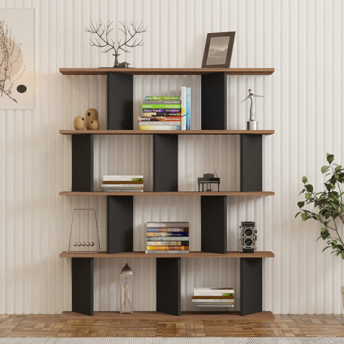 Βιβλιοθήκη Ratu pakoworld ανθρακί με oak 120x24,6x141εκ (x1)