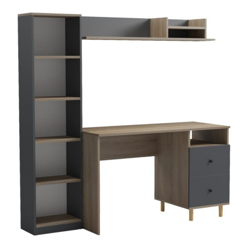 Σύνθεση γραφείου Kontor pakoworld sonoma-ανθρακί 160x50x158,2εκ (x1)