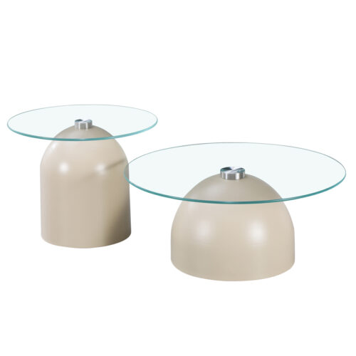 Τραπέζια σαλονιού Barel pakoworld σετ 2τεμ μέταλλο cappuccino- clear glass (x1)