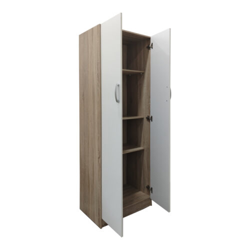 Ντουλάπα δίφυλλη Athos pakoworld σε sonoma-λευκή απόχρωση 60x42x180εκ (x1)