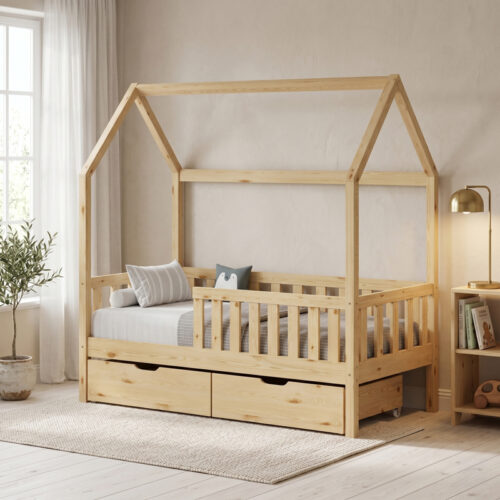 Παιδικό κρεβάτι Bendina τ. Montessori με 2 συρτάρια pakoworld ξύλο πεύκου σε φυσικη αποχρωση 90x190εκ (x1)