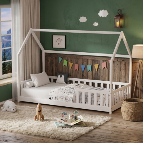 Παιδικό κρεβάτι Bambie με κιγκλίδωμα τ. Montessori pakoworld ξύλο πεύκου λευκό 70x140εκ (x1)