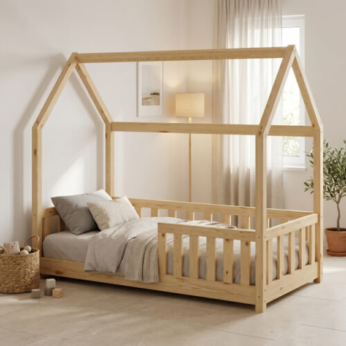 Παιδικό κρεβάτι Bambie με κιγκλίδωμα τ. Montessori pakoworld ξύλο πεύκου σε φυσική απόχρωση 70x140εκ (x1)