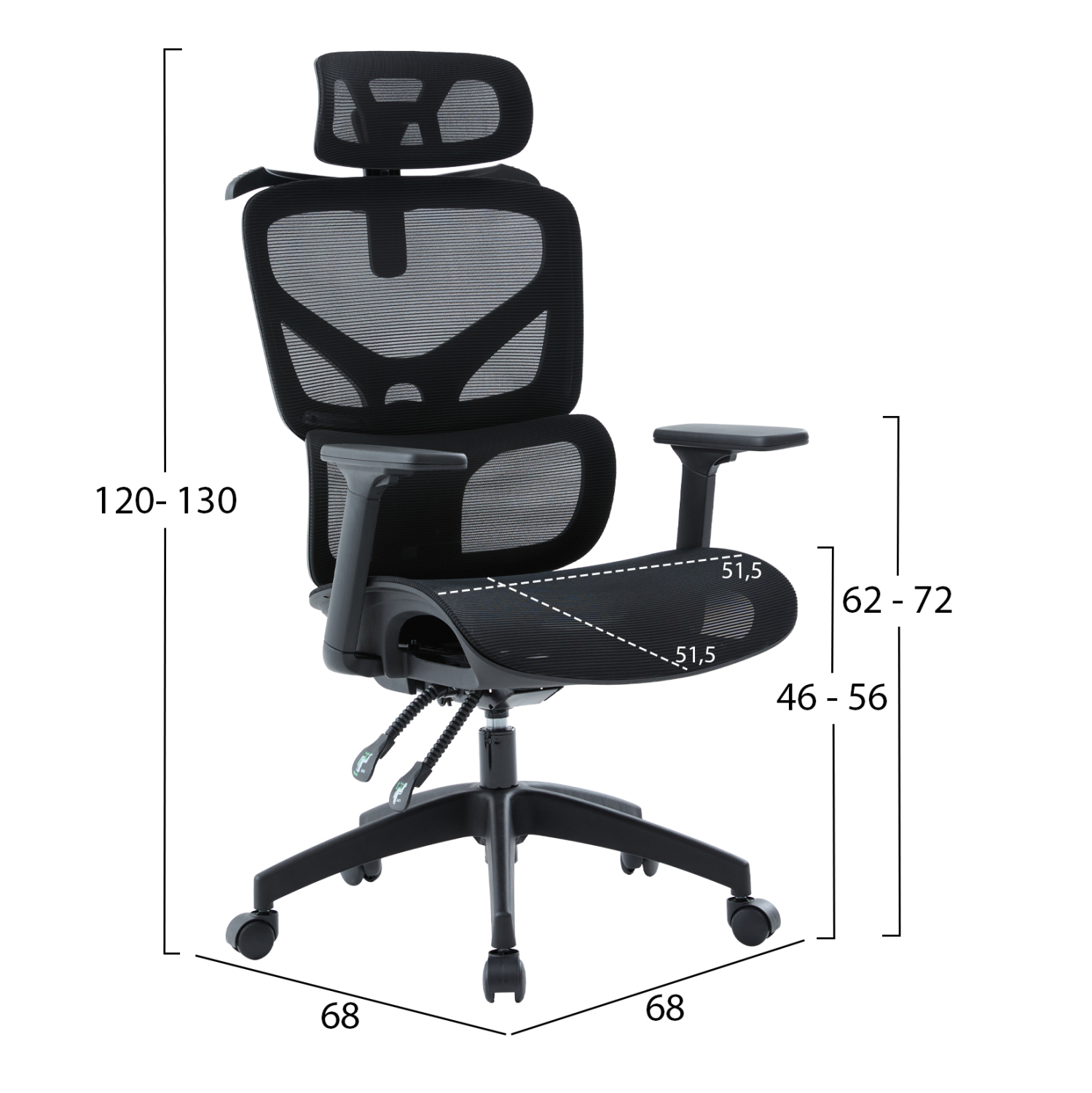 ΚΑΡΕΚΛΑ ΓΡΑΦΕΙΟΥ APEX HM1227.01 ΜΑΥΡO MESH & PP 68x68x120-130Υεκ (x1) - Image 2