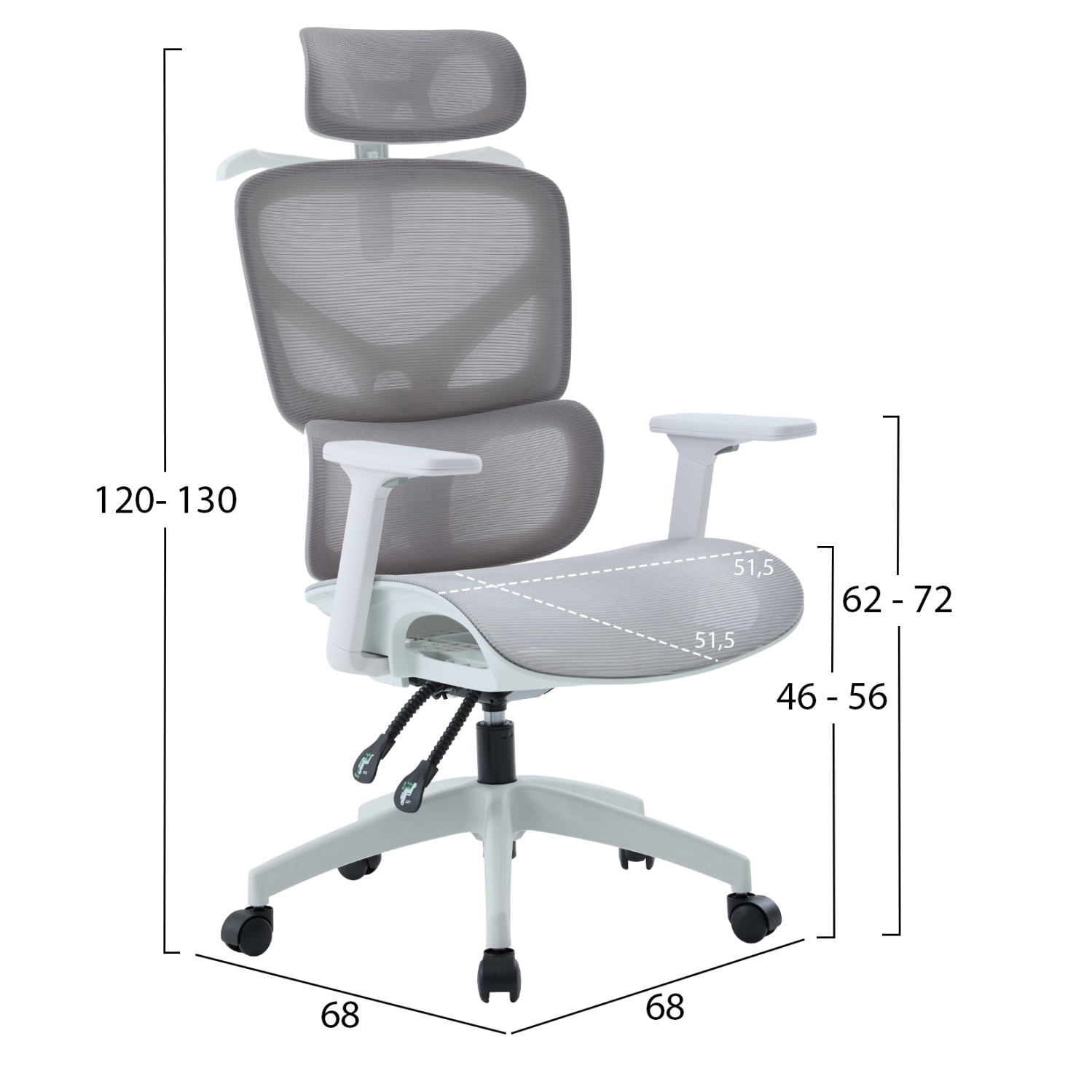 ΚΑΡΕΚΛΑ ΓΡΑΦΕΙΟΥ APEX HM1227.02 ΛΕΥΚΟ PP--ΑΝΟΙΧΤΟ ΓΚΡΙ MESH 68x68x120-130Υεκ (x1) - Image 2