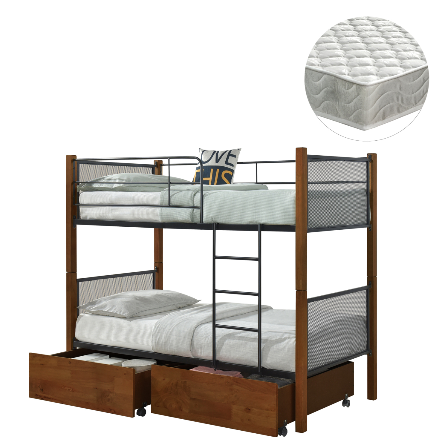ΚΟΥΚΕΤΑ ΜΕ 2 ΣΥΡΤΑΡΙΑ & 2 ΣΤΡΩΜΑΤΑ 90X190εκ RAYVEN HM21336 ΞΥΛΟ ΚΑΙ ΜΕΤΑΛΛΟ (x1)
