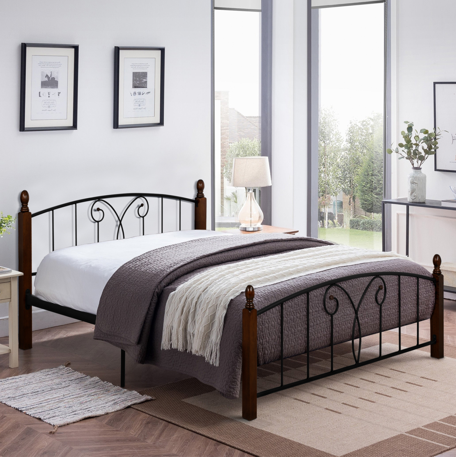 ΚΡΕΒΑΤΙ ΔΙΠΛΟ SUZIE HM585 ΓΙΑ ΣΤΡΩΜΑ 150x200 εκ. ΜΕΤΑΛΛΟ RUBBERWOOD (x1) - Image 4