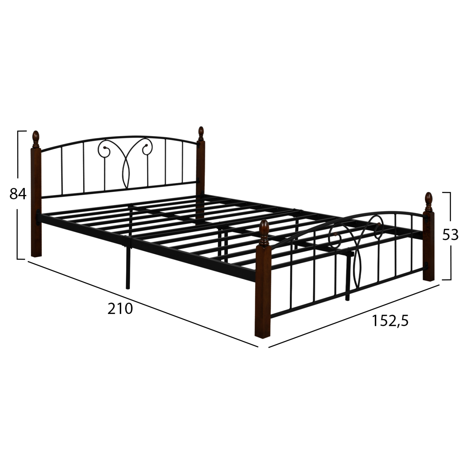ΚΡΕΒΑΤΙ ΔΙΠΛΟ SUZIE HM585 ΓΙΑ ΣΤΡΩΜΑ 150x200 εκ. ΜΕΤΑΛΛΟ RUBBERWOOD (x1) - Image 5